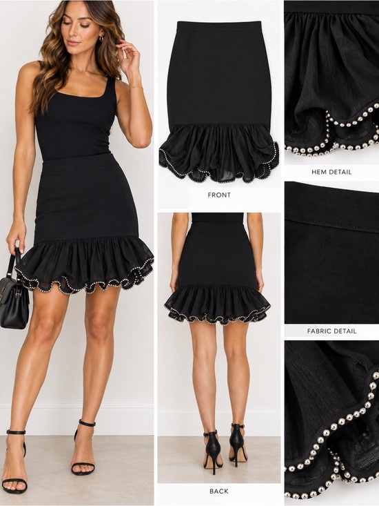 Alexander Wang Dresses & Skirts - Alexander Wang Black Midi Skirt M Sheer Mesh Ruffle Flounce Studded Hem